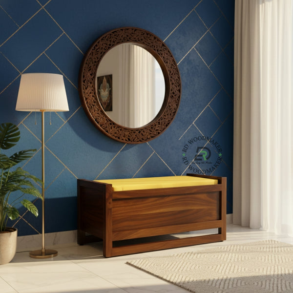 UPHOLSTERED TOP WOODEN STORAGE BENCH TRUNK