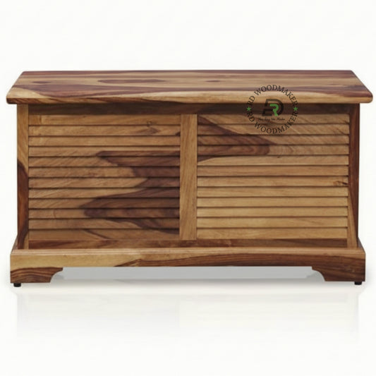 SOLID WOOD SLATTED PANEL STORAGE TRUNK CHEST