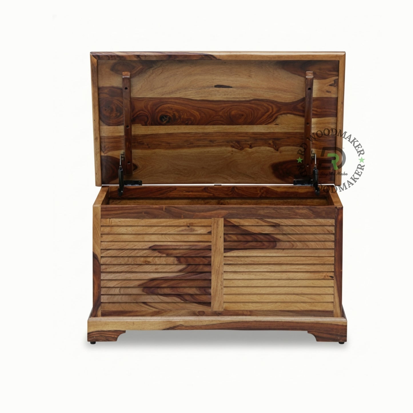 SOLID WOOD SLATTED PANEL STORAGE TRUNK CHEST