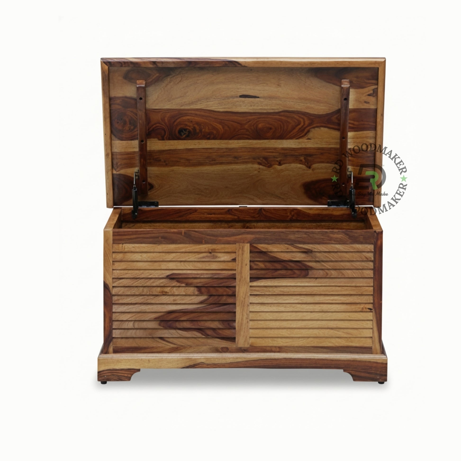 SOLID WOOD SLATTED PANEL STORAGE TRUNK CHEST