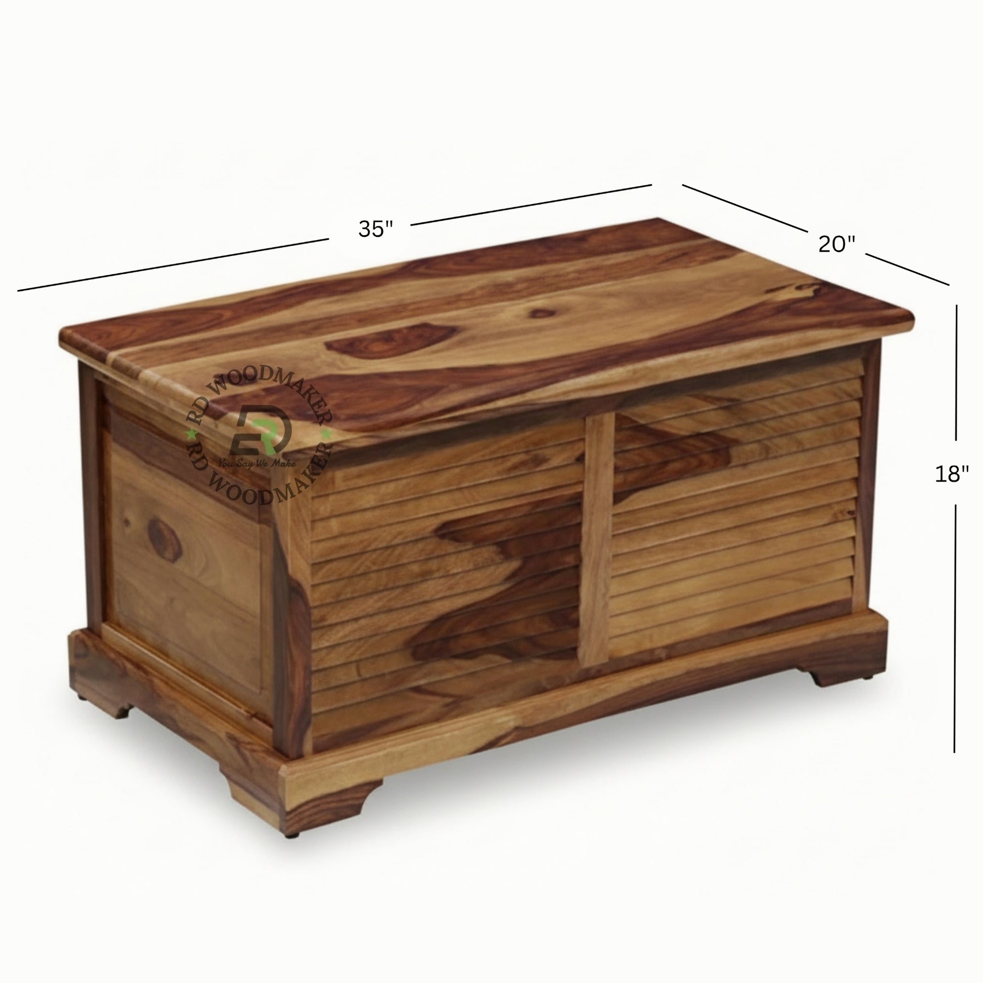 SOLID WOOD SLATTED PANEL STORAGE TRUNK CHEST