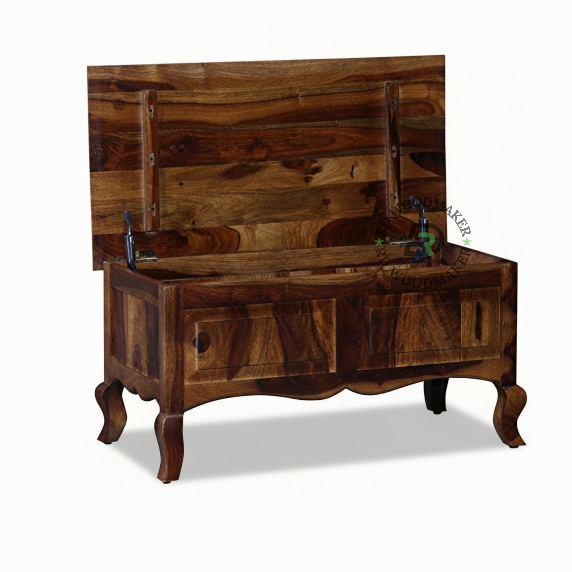 CLASSIC CURVED LEG WOODEN STORAGE TRUNK WITH DRAWER DESIGN