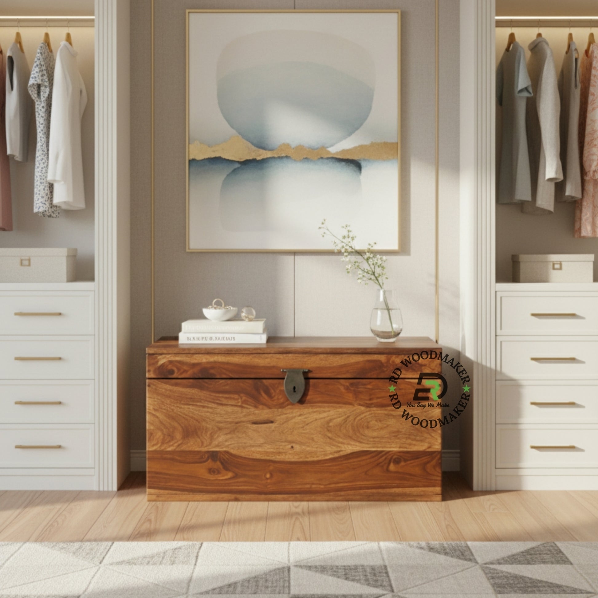 SHEESHAM WOOD LOCKABLE STORAGE TRUNK WITH METAL LATCH