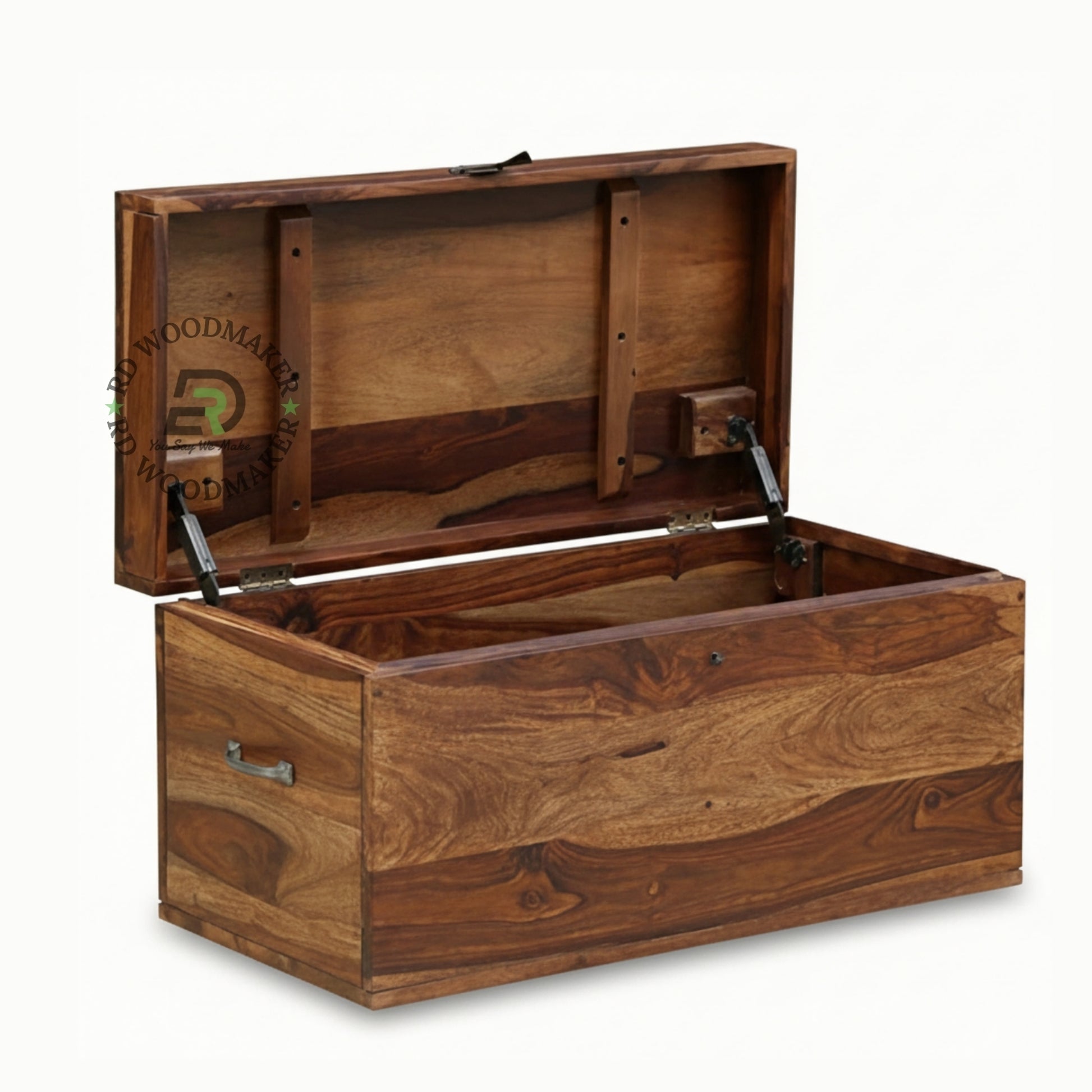 SHEESHAM WOOD LOCKABLE STORAGE TRUNK WITH METAL LATCH