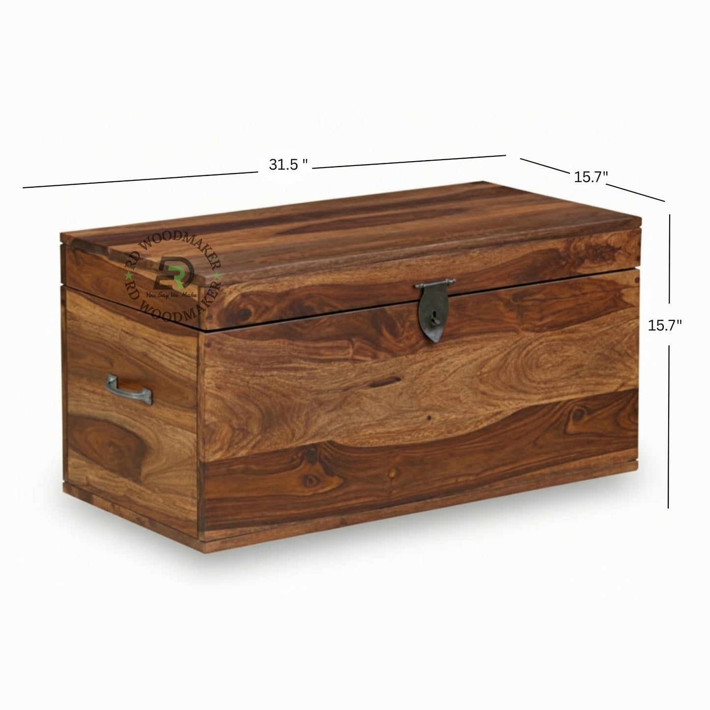 SHEESHAM WOOD LOCKABLE STORAGE TRUNK WITH METAL LATCH