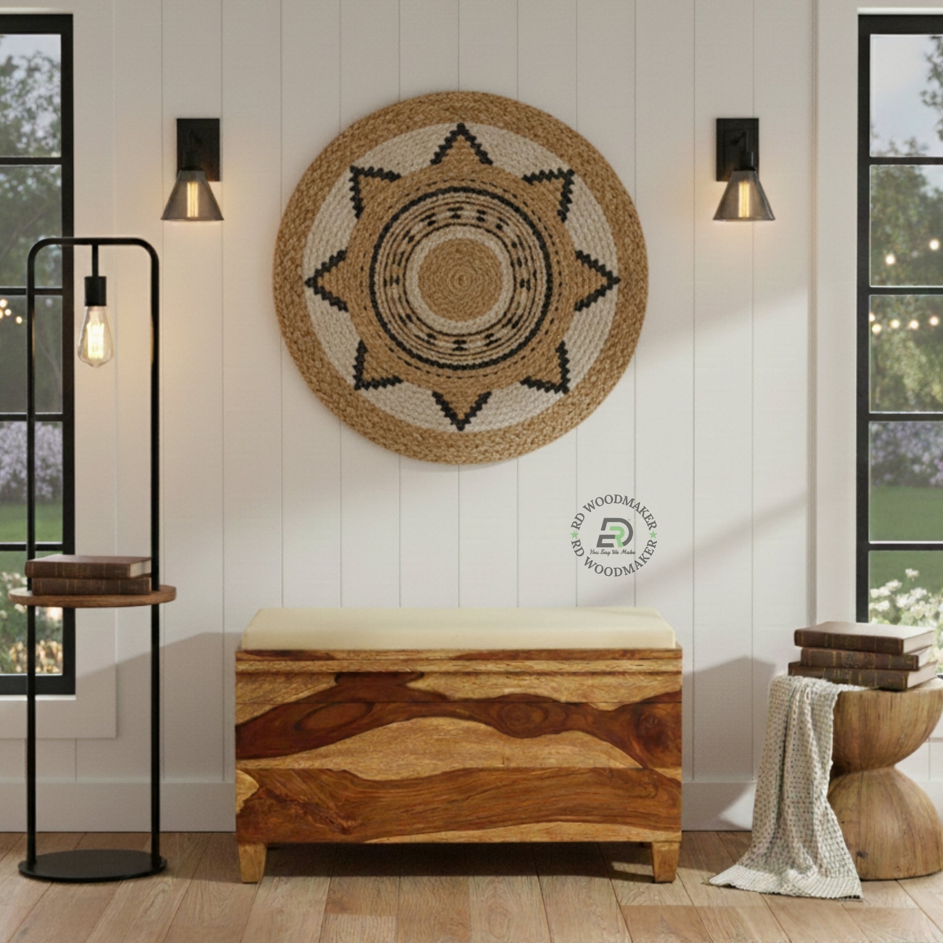 MODERN UPHOLSTERED TOP WOODEN STORAGE BENCH TRUNK