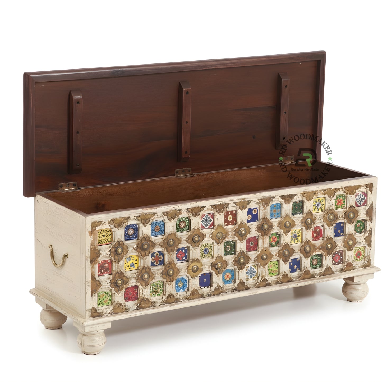 VINTAGE HANDPAINTED DISTRESSED WOODEN STORAGE TRUNK
