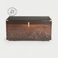 HANDCARVED DESIGNER WOODEN STORAGE TRUNK WITH BRASS ACCENTS