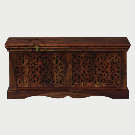 HANDCARVED JALI DESIGN WOODEN STORAGE TRUNK