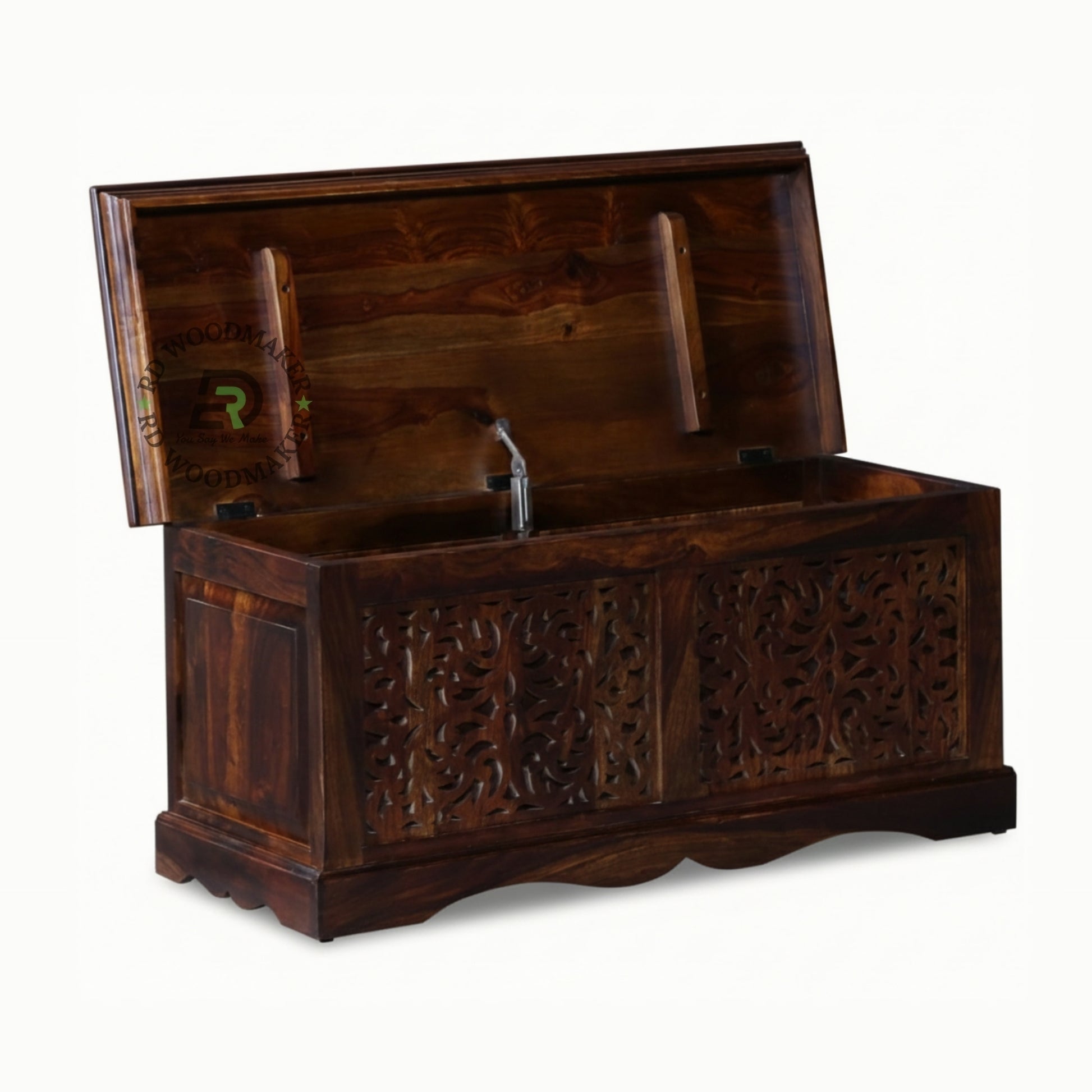 HANDCARVED JALI DESIGN WOODEN STORAGE TRUNK