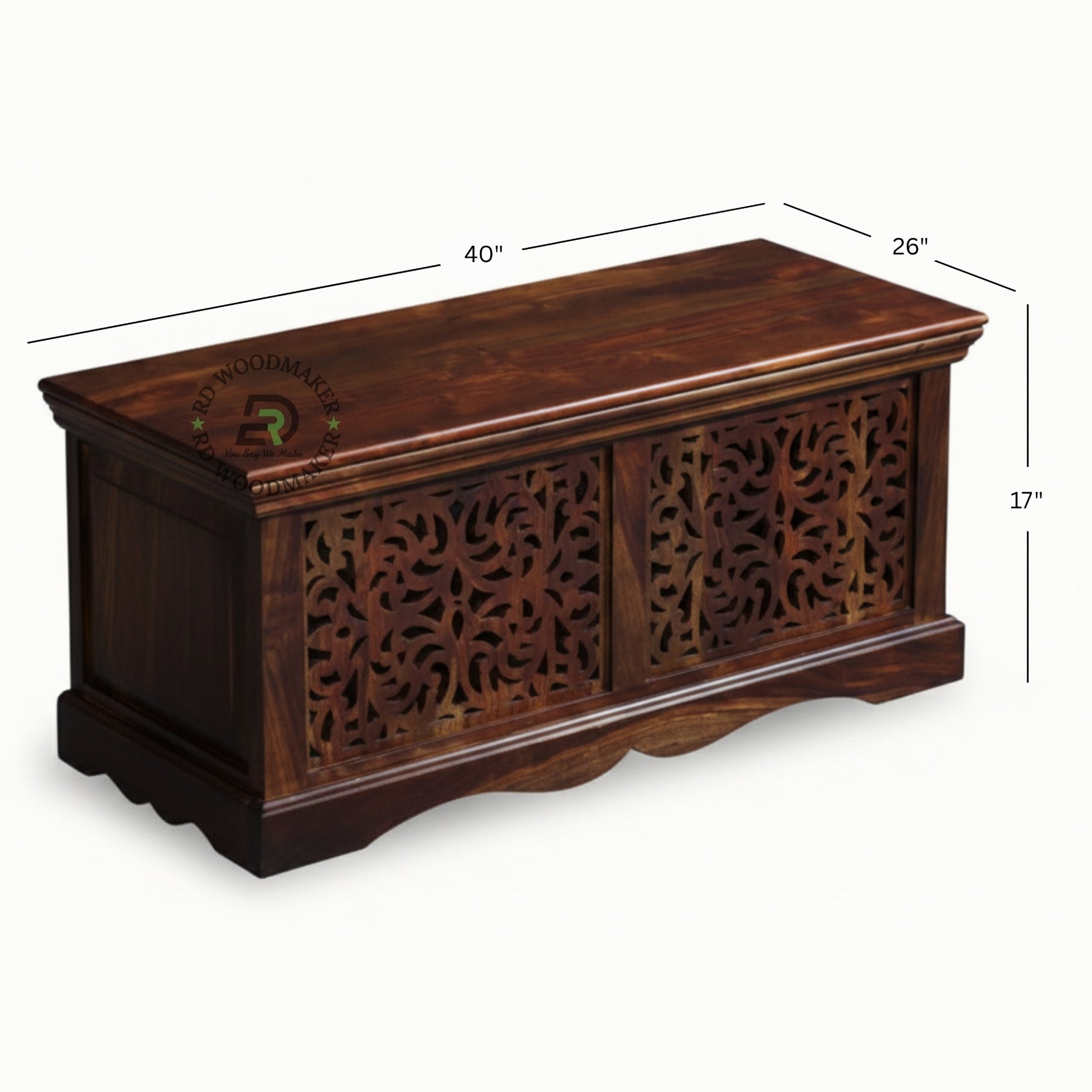 HANDCARVED JALI DESIGN WOODEN STORAGE TRUNK