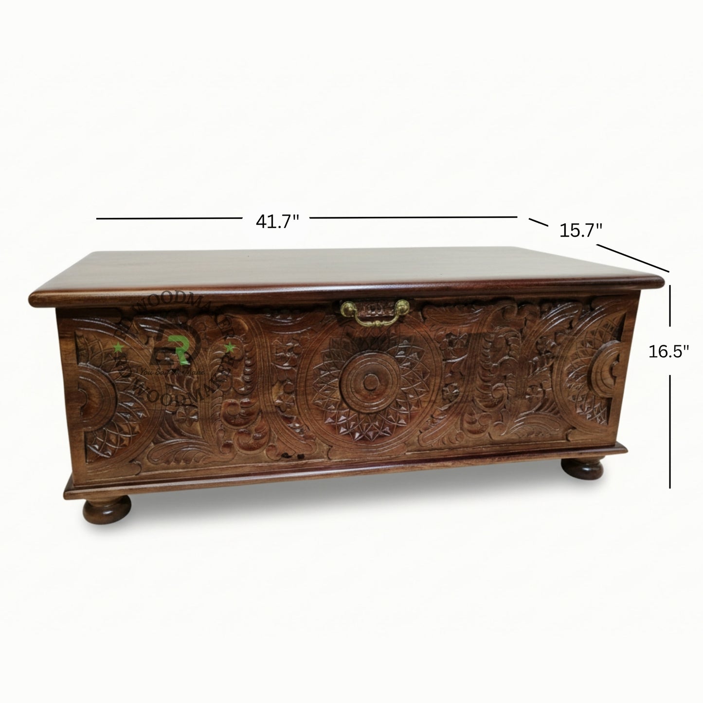 TRADITIONAL HANDCARVED FLORAL WOODEN STORAGE TRUNK