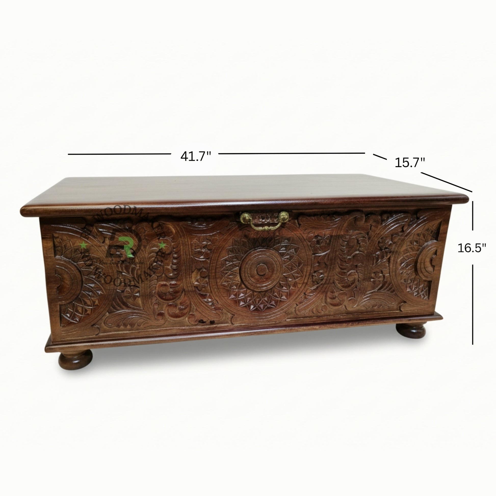 TRADITIONAL HANDCARVED FLORAL WOODEN STORAGE TRUNK