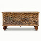 HANDCARVED GEOMETRIC LATTICE WOODEN STORAGE TRUNK
