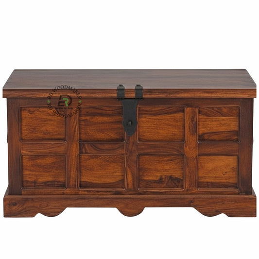 CLASSIC PANEL DESIGN SOLID WOOD STORAGE TRUNK WITH METAL LOCK