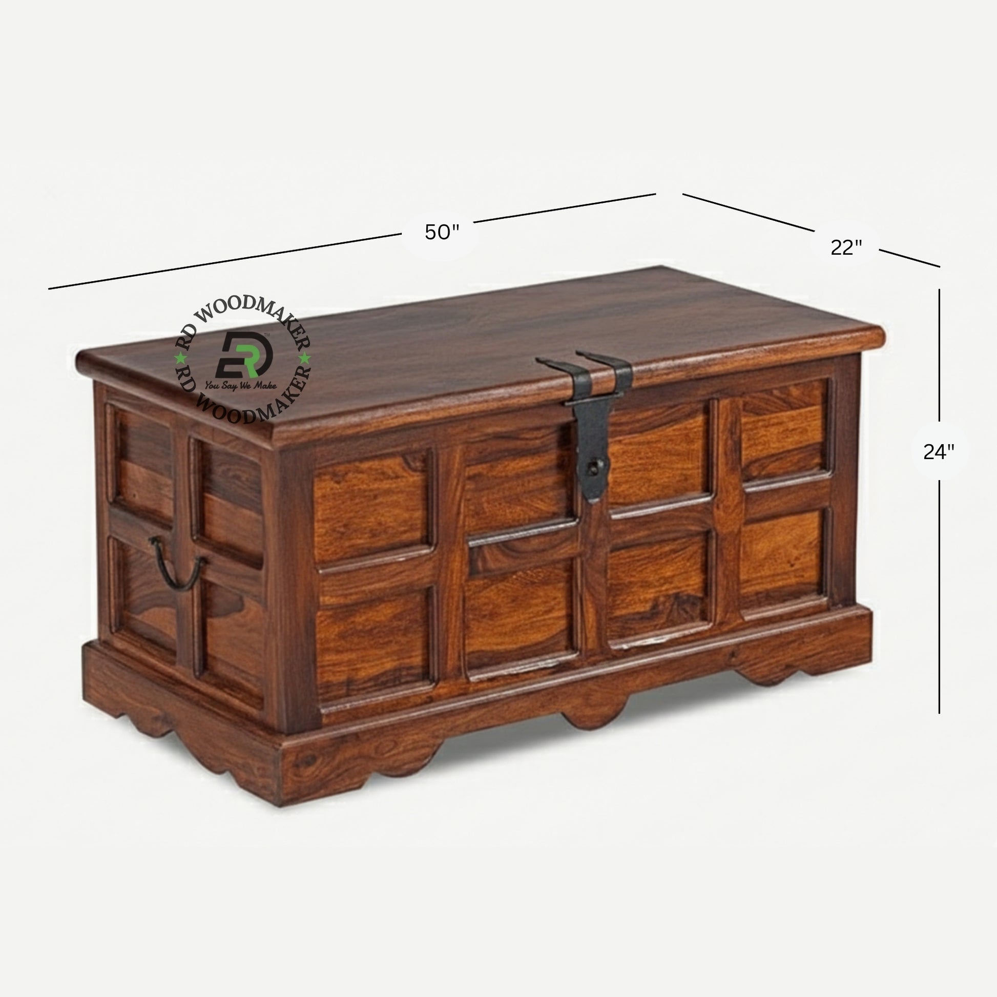 CLASSIC PANEL DESIGN SOLID WOOD STORAGE TRUNK WITH METAL LOCK