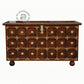 CLASSIC BRASS INLAY GRID DESIGN WOODEN STORAGE TRUNK
