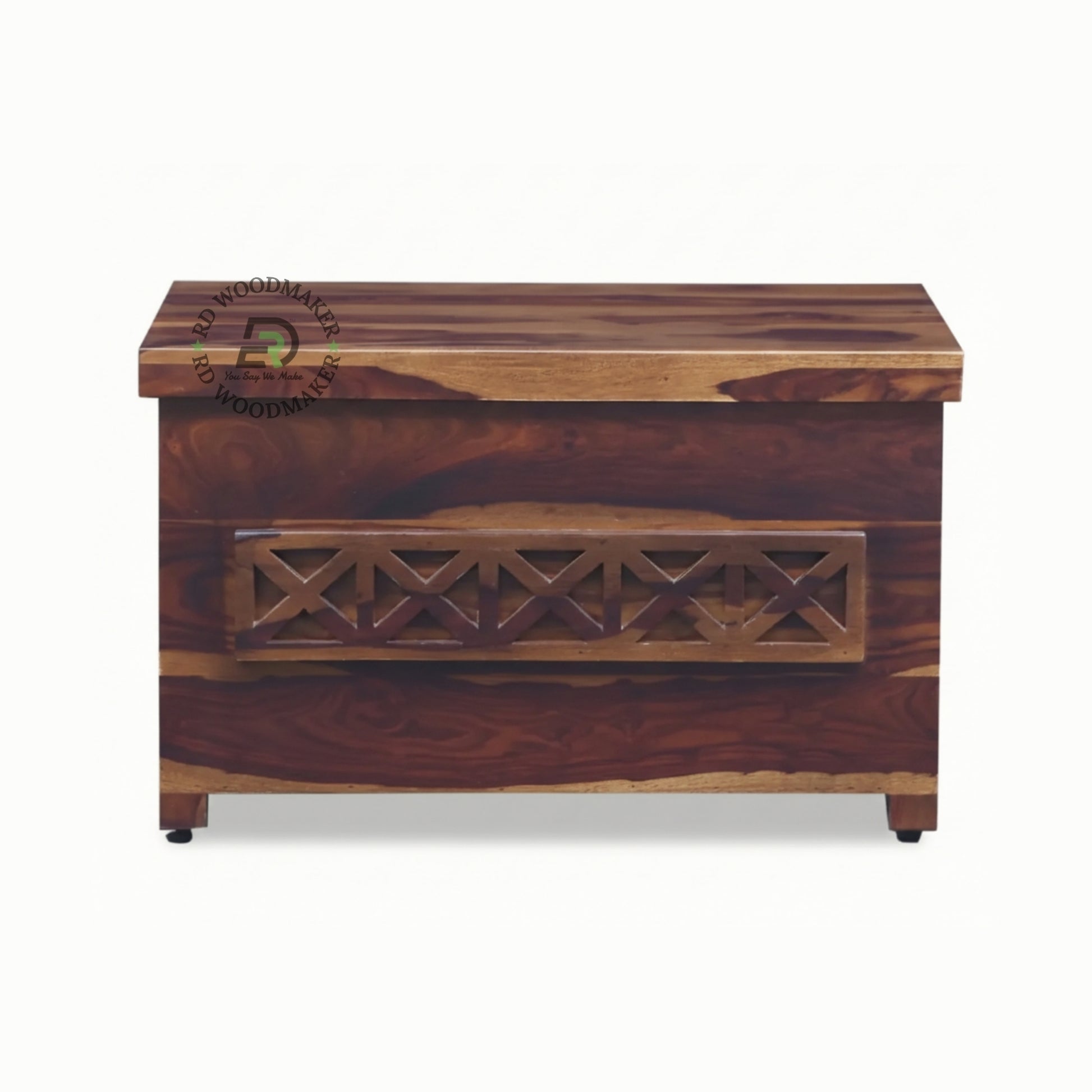 MODERN MINIMALIST SHEESHAM WOOD STORAGE TRUNK WITH CARVED PANEL