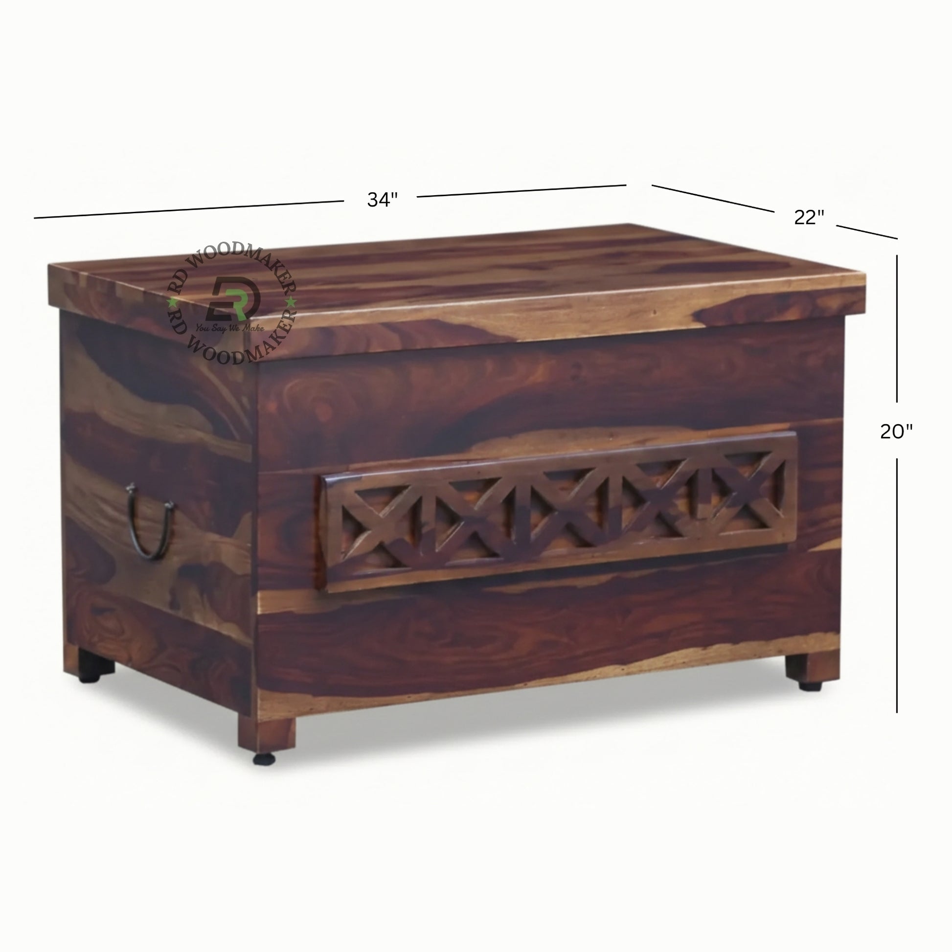 MODERN MINIMALIST SHEESHAM WOOD STORAGE TRUNK WITH CARVED PANEL