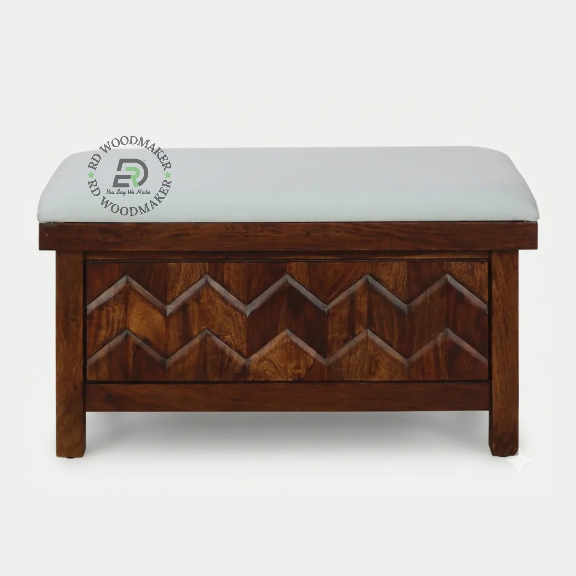 UPHOLSTERED TOP ZIGZAG PATTERN WOODEN STORAGE BENCH TRUNK