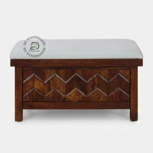 UPHOLSTERED TOP ZIGZAG PATTERN WOODEN STORAGE BENCH TRUNK