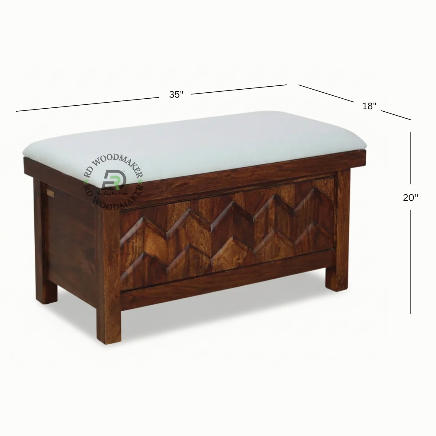 UPHOLSTERED TOP ZIGZAG PATTERN WOODEN STORAGE BENCH TRUNK