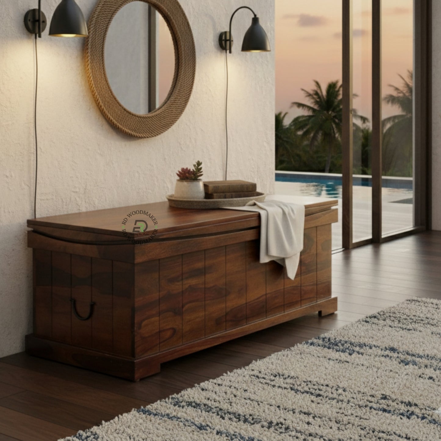 SIMPLE SOLID WOOD STORAGE TRUNK WITH NATURAL GRAIN FINISH