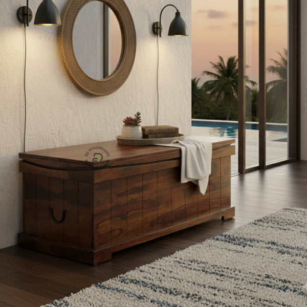SIMPLE SOLID WOOD STORAGE TRUNK WITH NATURAL GRAIN FINISH