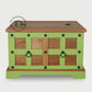 COLORFUL GREEN FRAME WOODEN STORAGE TRUNK WITH METAL ACCENTS