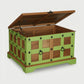 COLORFUL GREEN FRAME WOODEN STORAGE TRUNK WITH METAL ACCENTS