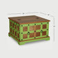 COLORFUL GREEN FRAME WOODEN STORAGE TRUNK WITH METAL ACCENTS