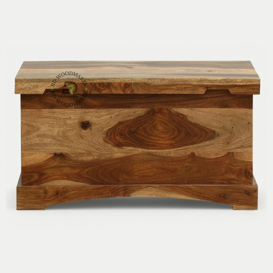 NATURAL SHEESHAM WOOD STORAGE TRUNK WITH CURVED BASE DESIGN