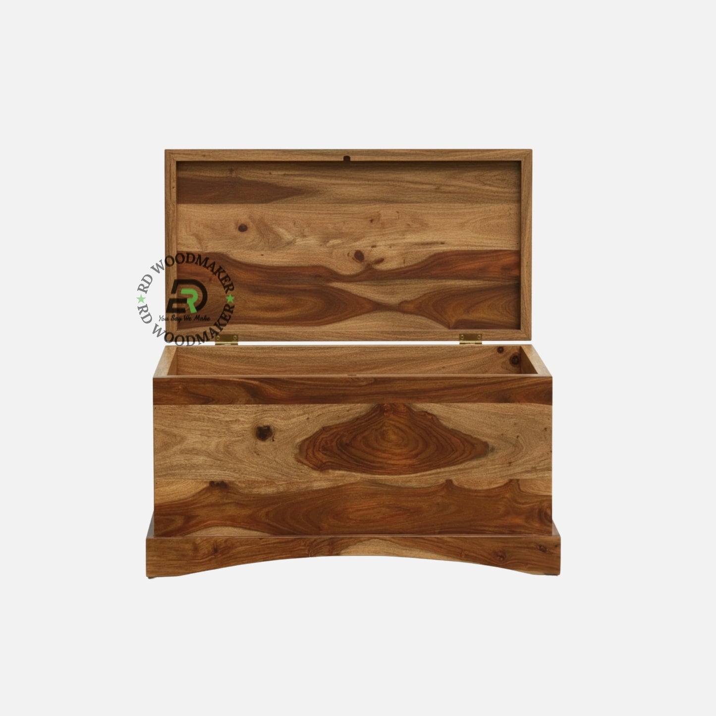 NATURAL SHEESHAM WOOD STORAGE TRUNK WITH CURVED BASE DESIGN