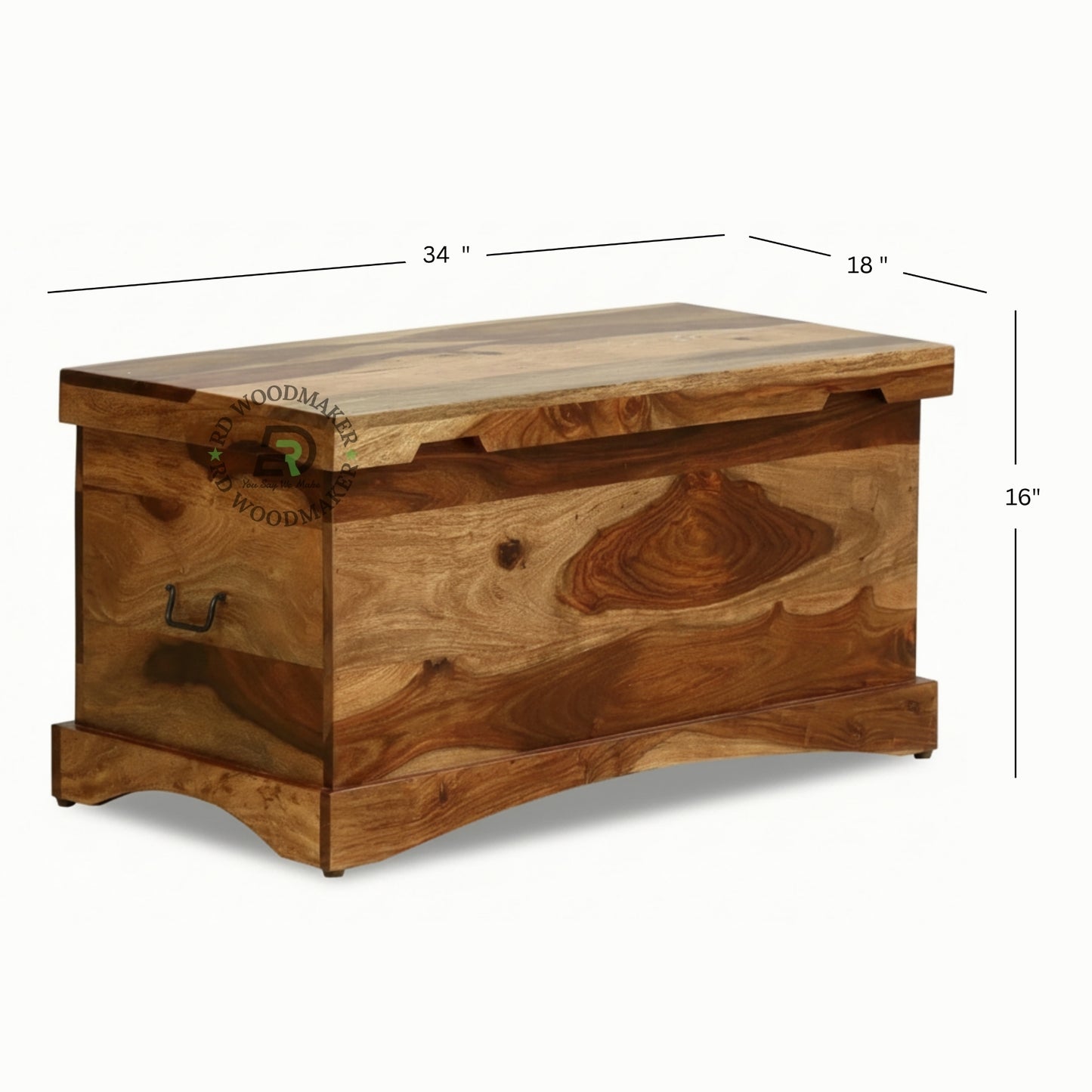 NATURAL SHEESHAM WOOD STORAGE TRUNK WITH CURVED BASE DESIGN