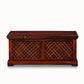 HANDCRAFTED WOODEN TRUNK WITH LATTICE CARVED FRONT PANEL