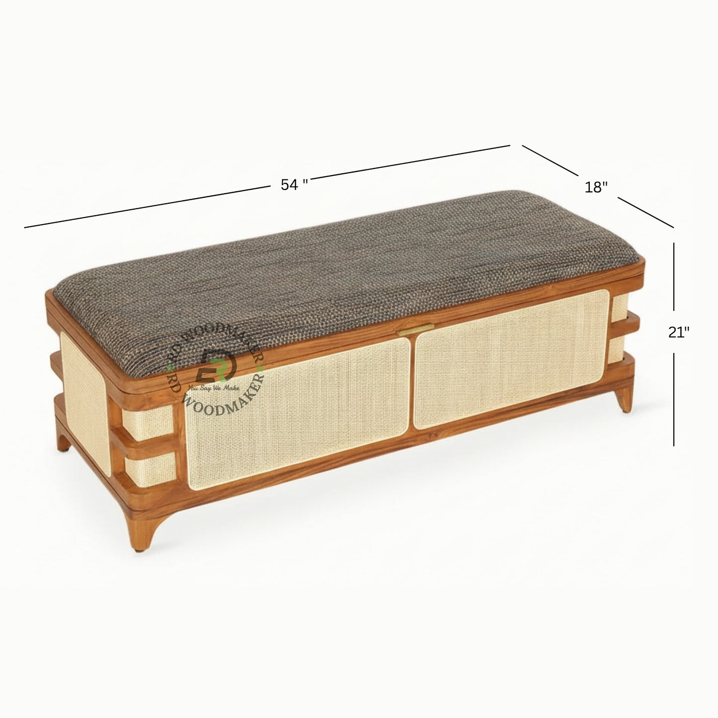 CANE PANEL UPHOLSTERED BENCH STYLE STORAGE TRUNK