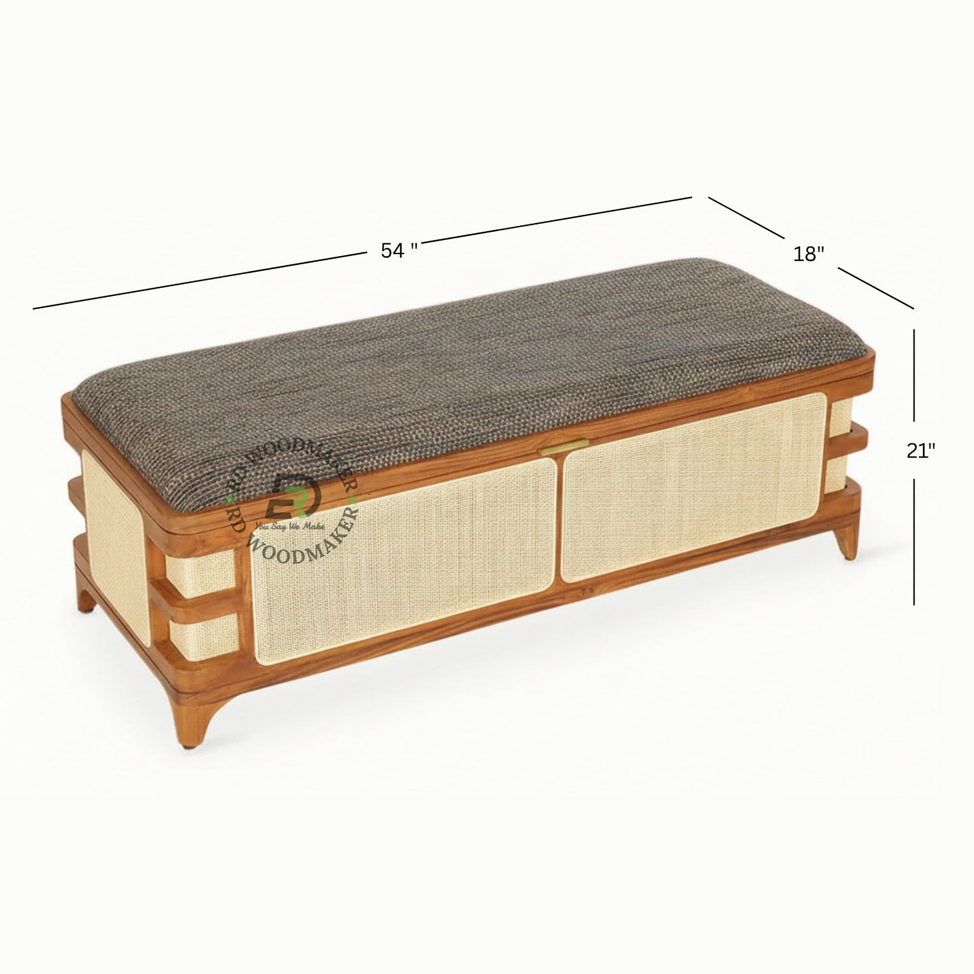 CANE PANEL UPHOLSTERED BENCH STYLE STORAGE TRUNK