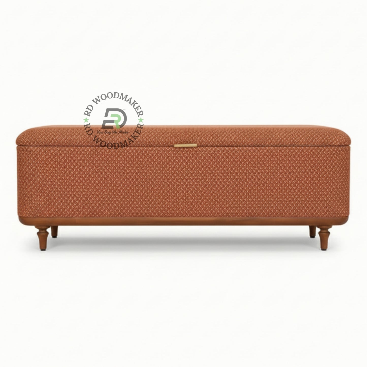 UPHOLSTERED ORANGE FABRIC STORAGE WOODEN TRUNK BENCH