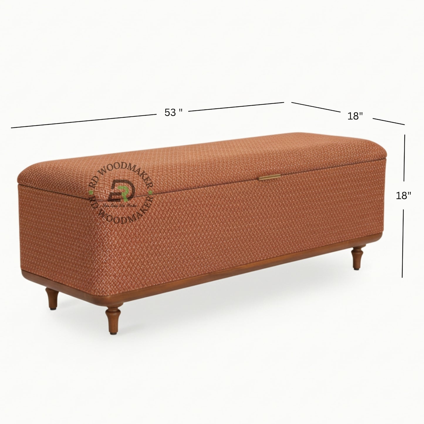 UPHOLSTERED ORANGE FABRIC STORAGE WOODEN TRUNK BENCH