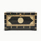 HANDCRAFTED BLACK AND GOLD CARVED VINTAGE WOODEN STORAGE TRUNK