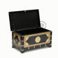 HANDCRAFTED BLACK AND GOLD CARVED VINTAGE WOODEN STORAGE TRUNK