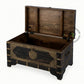 DISTRESSED BLACK ANTIQUE STYLE WOODEN STORAGE CHEST WITH METAL DETAILS