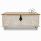 HANDCARVED WHITE WASH FLORAL DESIGN WOODEN STORAGE TRUNK