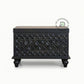 DARK WOOD GEOMETRIC CARVED COMPACT STORAGE TRUNK