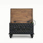 DARK WOOD GEOMETRIC CARVED COMPACT STORAGE TRUNK
