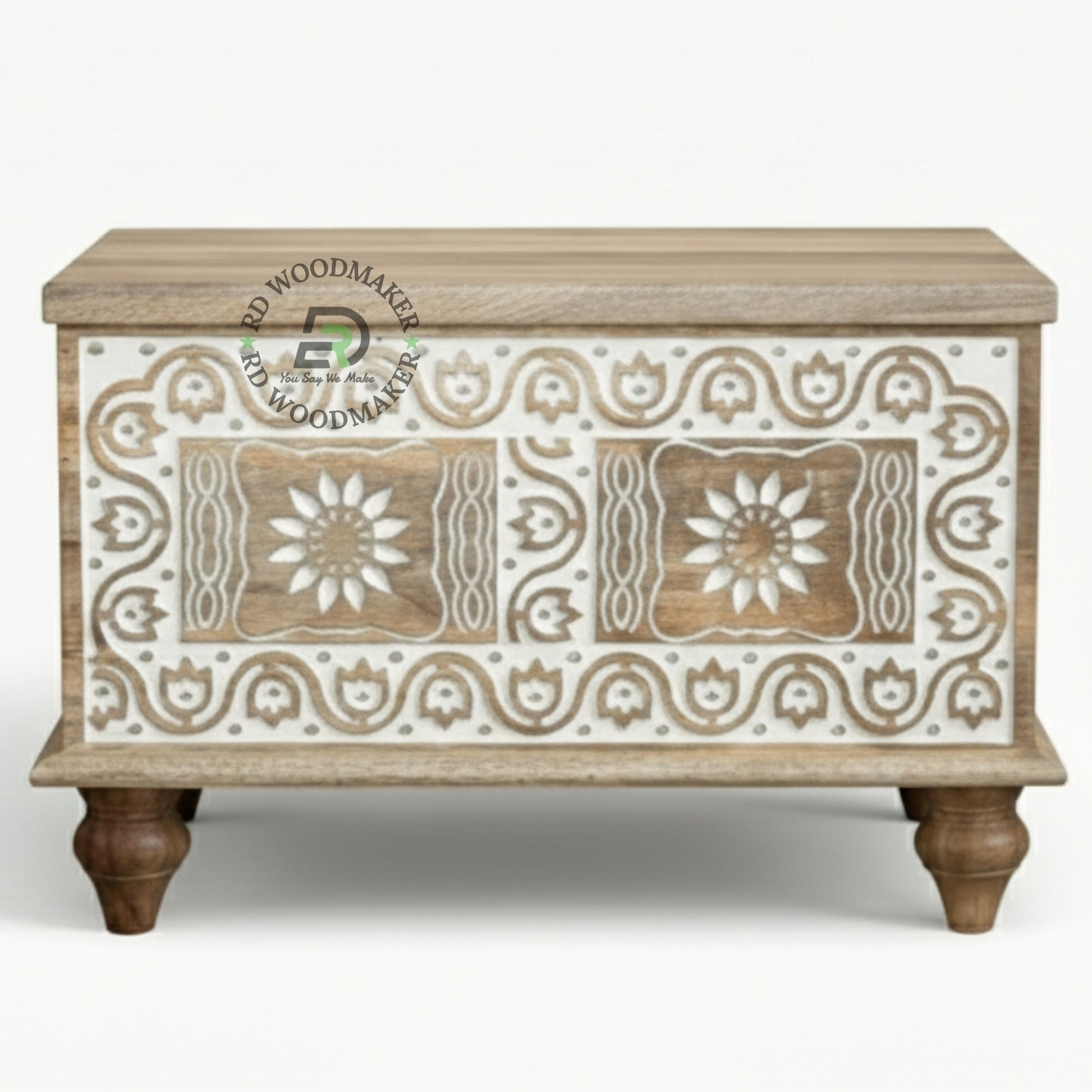 TWO-TONE FLORAL CARVED COMPACT WOODEN TRUNK