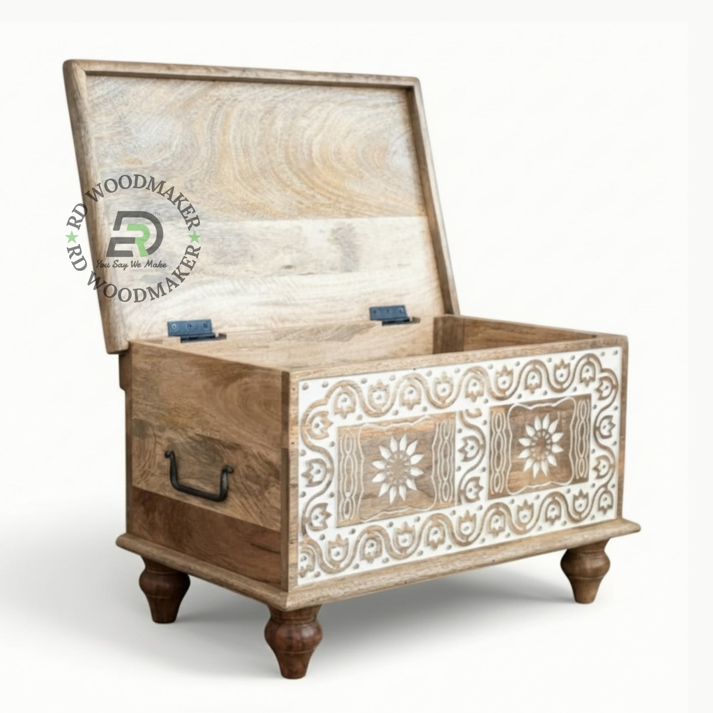 TWO-TONE FLORAL CARVED COMPACT WOODEN TRUNK