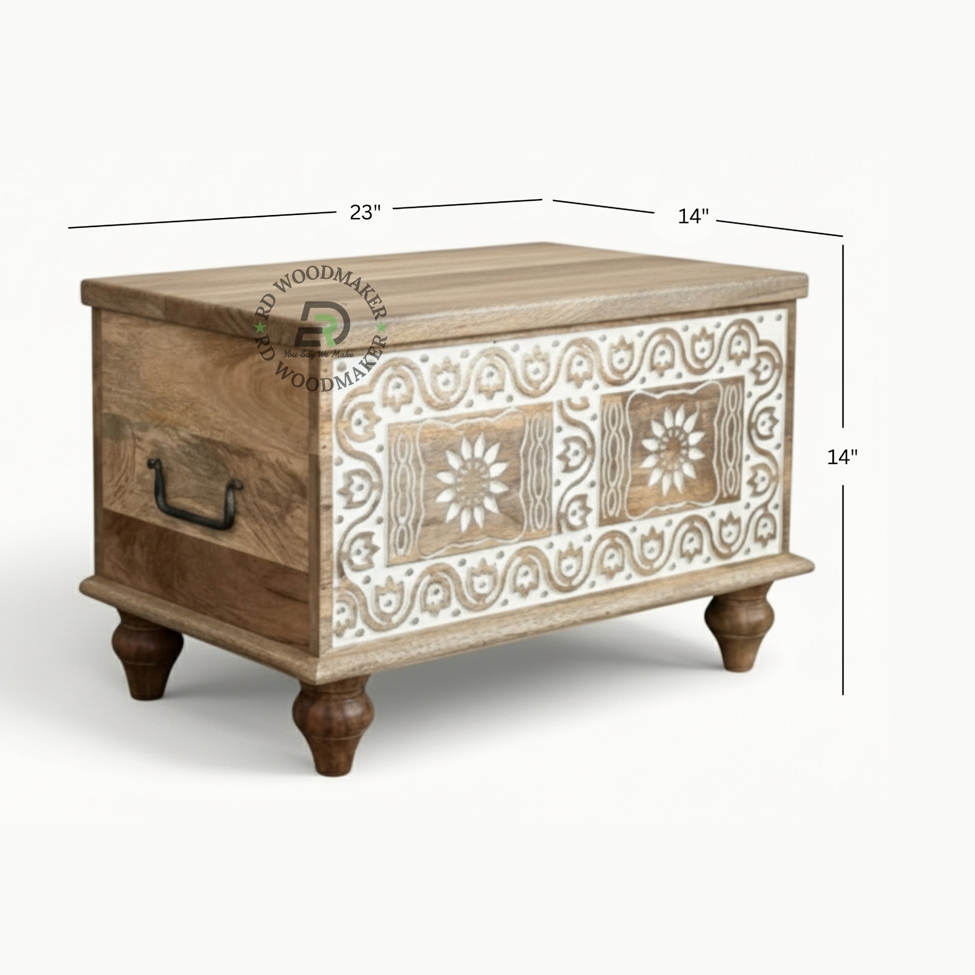 TWO-TONE FLORAL CARVED COMPACT WOODEN TRUNK