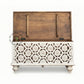HONEYCOMB FLORAL CARVED DISTRESSED WHITE WOODEN TRUNK