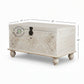 DISTRESSED WHITE CARVED MEDALLION WOODEN STORAGE TRUNK